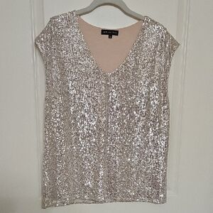 Silver Sequin V-Neck Blouse